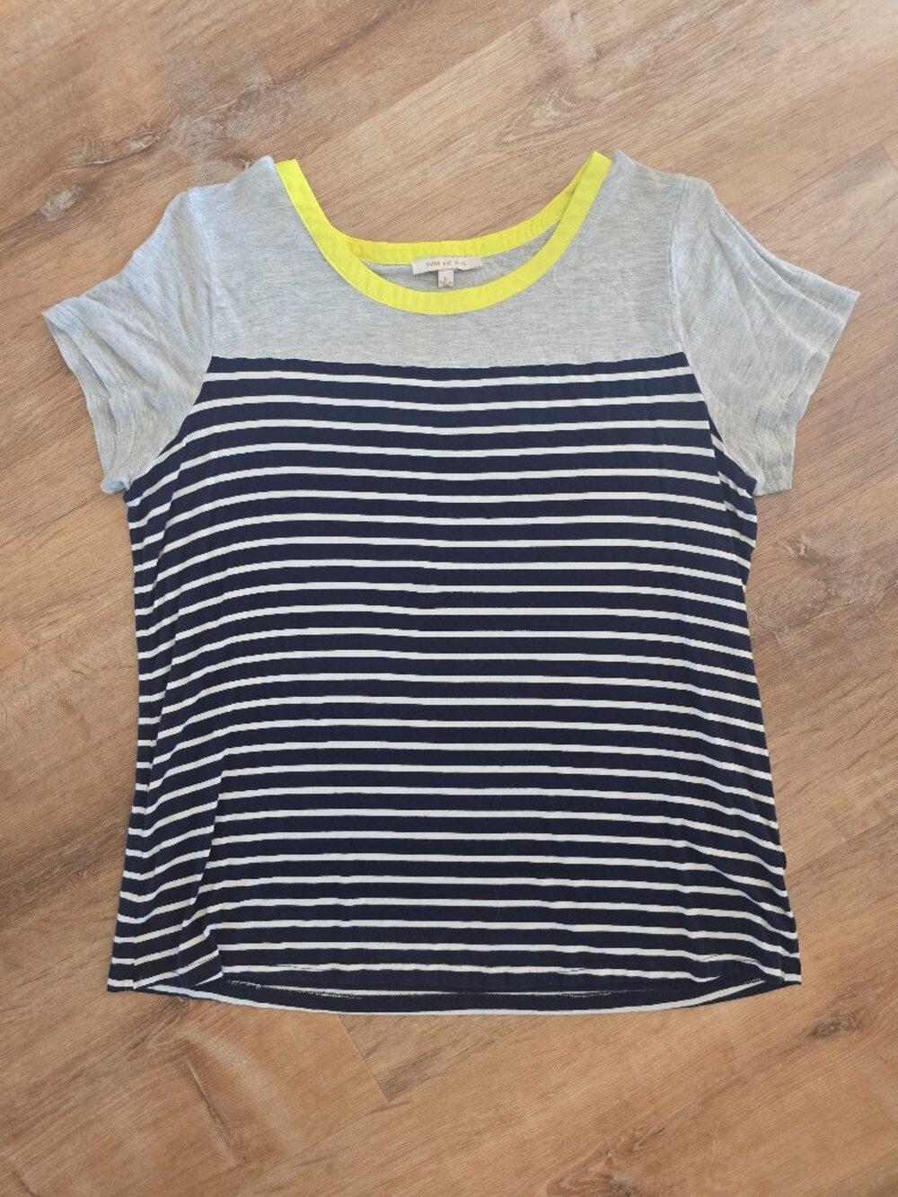 Skies Are Blue Striped Colorblock Top Navy Gray Neon Yellow Size L